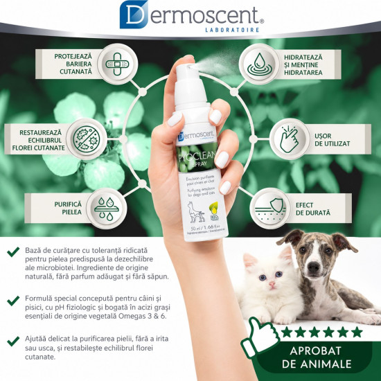 Dermoscent PYOclean Spray, spray dermatologic caini si pisici, 50 ml